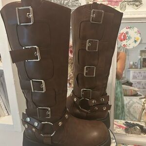 Brown Buckle Knee-High Boots